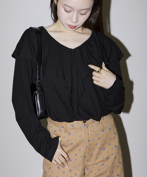 PUBLUX(パブリュクス)の「PUBLUX/パブリュクス 襟 フリル テレコ カットソー 限定展開(Tシャツ/カットソー・レディース・ナチュラル/ブラウン/ブラック・フリ-)」の18枚目の写真