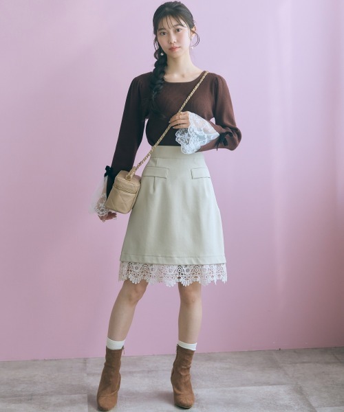 marun(マルン)の「<大きいサイズ>ボートネックフレア袖レースニットトップス marun(ニット/セーター・レディース・ブラウン/ピンク・L/LL/3L/4L/5L)」の12枚目の写真