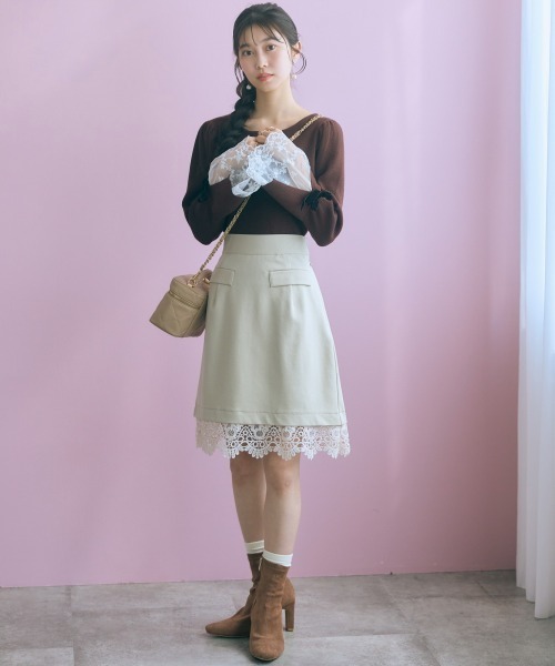 marun(マルン)の「<大きいサイズ>ボートネックフレア袖レースニットトップス marun(ニット/セーター・レディース・ブラウン/ピンク・L/LL/3L/4L/5L)」の14枚目の写真