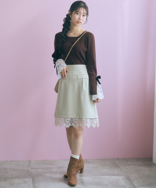 marun(マルン)の「<大きいサイズ>ボートネックフレア袖レースニットトップス marun(ニット/セーター・レディース・ブラウン/ピンク・L/LL/3L/4L/5L)」の15枚目の写真