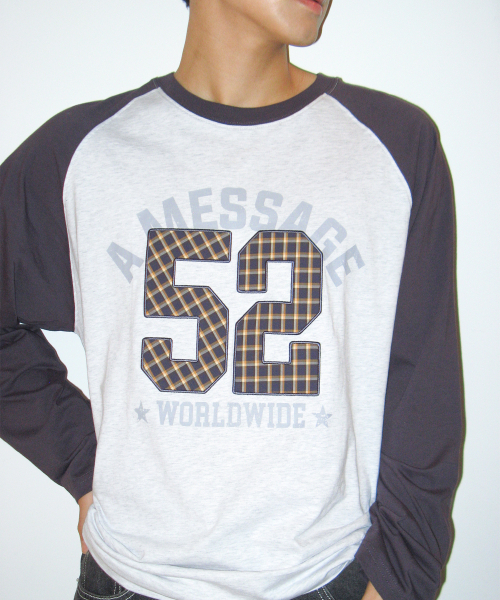 AMESWORLDWIDE（アメスワールドワイド）の「52 チェックアプリケ ラグラン長袖Tシャツ ライトグレー（Tシャツ/カットソー・レディース・その他・SMALL/MEDIUM/LARGE）」の2枚目の写真