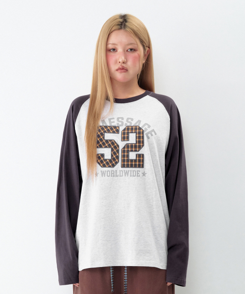 AMESWORLDWIDE（アメスワールドワイド）の「52 チェックアプリケ ラグラン長袖Tシャツ ライトグレー（Tシャツ/カットソー・レディース・その他・SMALL/MEDIUM/LARGE）」の6枚目の写真