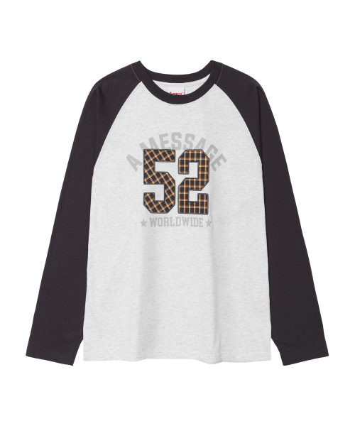 AMESWORLDWIDE（アメスワールドワイド）の「52 チェックアプリケ ラグラン長袖Tシャツ ライトグレー（Tシャツ/カットソー・レディース・その他・SMALL/MEDIUM/LARGE）」の11枚目の写真