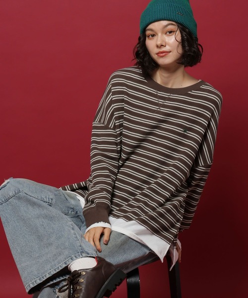 POLO BCS(ポロ ビーシーエス)の「【POLO British Country Spirit】レイヤーライクワッフル(Tシャツ/カットソー・レディース・ネイビー/アイボリー/モカ/ブラウン・FREE)」の1枚目の写真