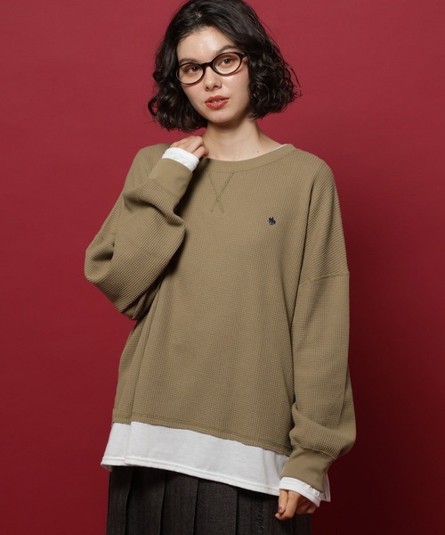 POLO BCS(ポロ ビーシーエス)の「【POLO British Country Spirit】レイヤーライクワッフル(Tシャツ/カットソー・レディース・ネイビー/アイボリー/モカ/ブラウン・FREE)」の2枚目の写真