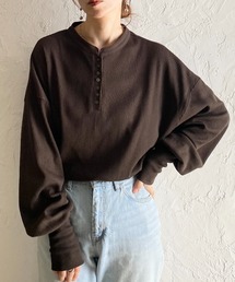 長袖 ボリュームスリーブ オーバーサイズ サーマルヘンリーネック ロンT ロングTシャツ