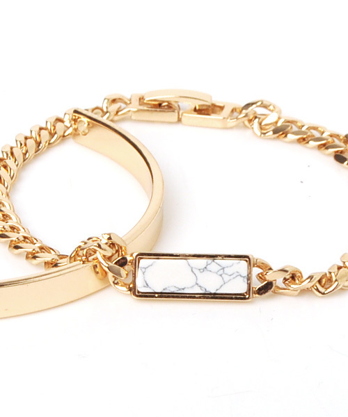 colleca la(コレカラ)の「ストーンブレスレット&メタルバングルセット(バングル/リストバンド・レディース・ゴールド/シルバー・フリ-)」の4枚目の写真