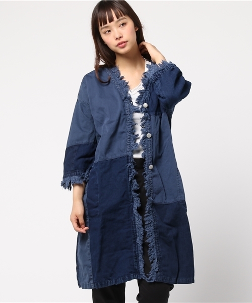 CUBE SUGAR（キューブシュガー）の「異素材組合せパッチワークカーディガン（カーディガン/ボレロ・レディース・ネイビー/カーキ・M）」の2枚目の写真