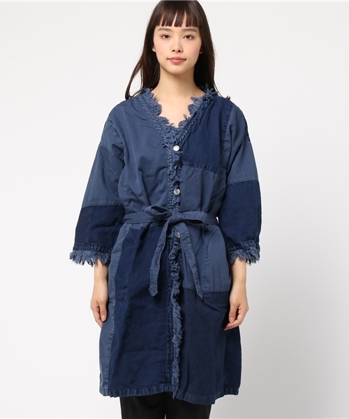 CUBE SUGAR（キューブシュガー）の「異素材組合せパッチワークカーディガン（カーディガン/ボレロ・レディース・ネイビー/カーキ・M）」の3枚目の写真