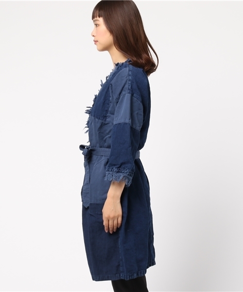 CUBE SUGAR（キューブシュガー）の「異素材組合せパッチワークカーディガン（カーディガン/ボレロ・レディース・ネイビー/カーキ・M）」の4枚目の写真