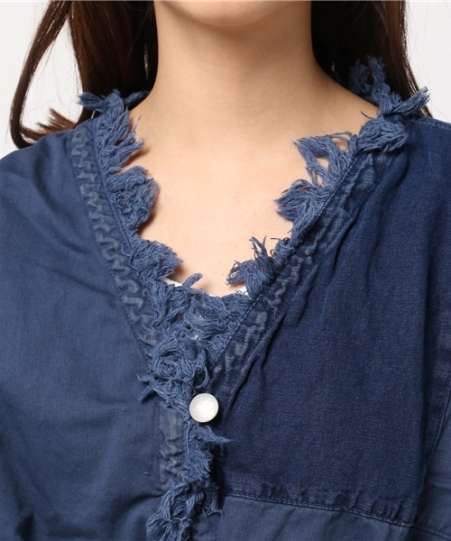 CUBE SUGAR（キューブシュガー）の「異素材組合せパッチワークカーディガン（カーディガン/ボレロ・レディース・ネイビー/カーキ・M）」の6枚目の写真