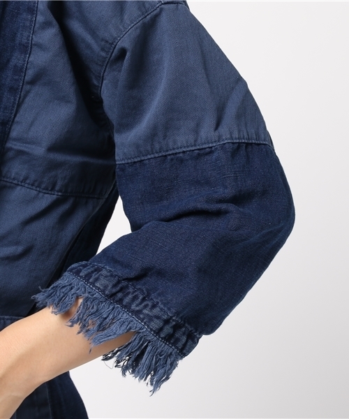 CUBE SUGAR（キューブシュガー）の「異素材組合せパッチワークカーディガン（カーディガン/ボレロ・レディース・ネイビー/カーキ・M）」の7枚目の写真