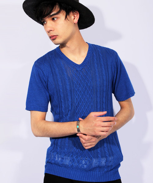 ８(eight)（エイト）の「フィッシャーマン 半袖 サマーニット Vネック（Tシャツ/カットソー・メンズ・ロイヤルブルー/サックスブルー/ワイン/グレー/ネイビー/ホワイト/ブラック・LARGE/MEDIUM/X-LARGE）」の6枚目の写真