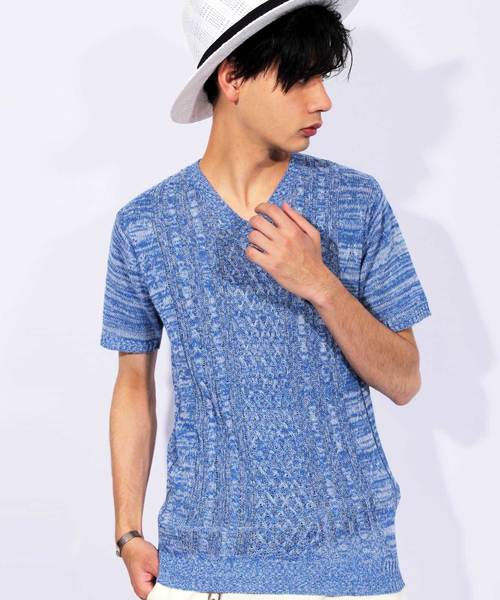 ８(eight)（エイト）の「フィッシャーマン 半袖 サマーニット Vネック（Tシャツ/カットソー・メンズ・ロイヤルブルー/サックスブルー/ワイン/グレー/ネイビー/ホワイト/ブラック・LARGE/MEDIUM/X-LARGE）」の5枚目の写真