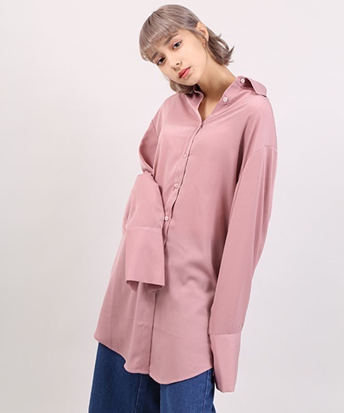 PUNYUS(プニュズ)の「テロテロシャツワンピース(シャツワンピース・レディース・ホワイト/ブラック/ピンク・1/2/3/4)」の1枚目の写真