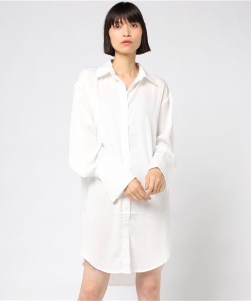 PUNYUS(プニュズ)の「テロテロシャツワンピース(シャツワンピース・レディース・ホワイト/ブラック/ピンク・1/2/3/4)」の2枚目の写真