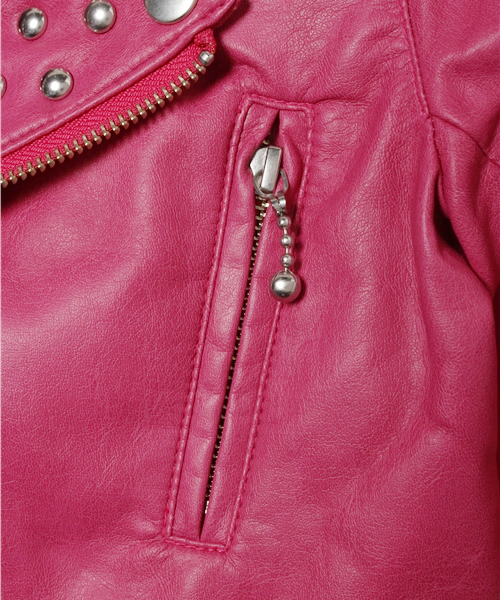 HYSTERIC MINI（ヒステリックミニ）の「DOBBA!DOBBA! HYSTERIC ライダースジャケット(フェイクレザー)（ライダースジャケット・キッズ・ブラック/ピンク・100/110/120）」の5枚目の写真