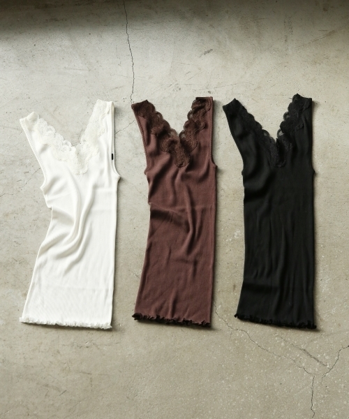 A part by（アパートバイ）の「シルクコットンレースタンク 778181 （タンクトップ・レディース・ブラック/ブラウン/オフホワイト・FREE）」の3枚目の写真