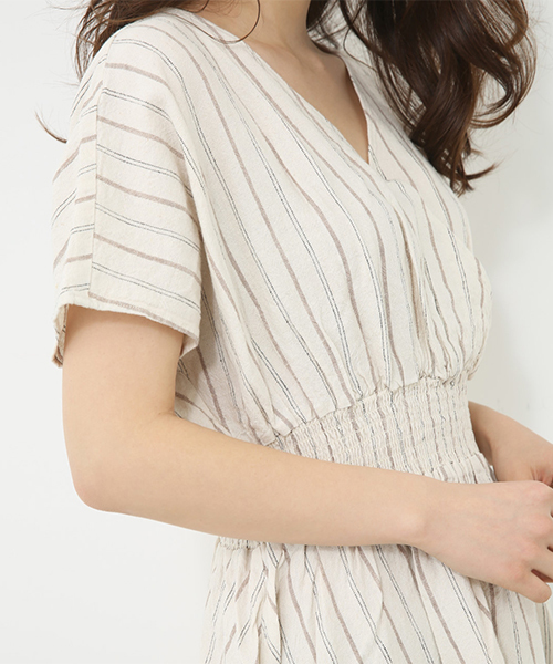 AZUL by moussy（アズールバイマウジー）の「麻レーヨンカシュクールワンピース（ワンピース・レディース・ブラック/ベージュ系その他/ライトブルー・MEDIUM/SMALL）」の16枚目の写真