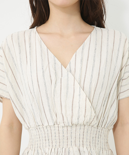 AZUL by moussy（アズールバイマウジー）の「麻レーヨンカシュクールワンピース（ワンピース・レディース・ブラック/ベージュ系その他/ライトブルー・MEDIUM/SMALL）」の13枚目の写真