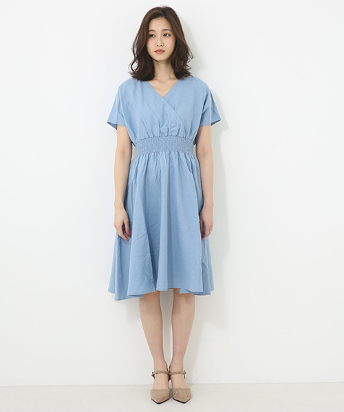 AZUL by moussy（アズールバイマウジー）の「麻レーヨンカシュクールワンピース（ワンピース・レディース・ブラック/ベージュ系その他/ライトブルー・MEDIUM/SMALL）」の11枚目の写真