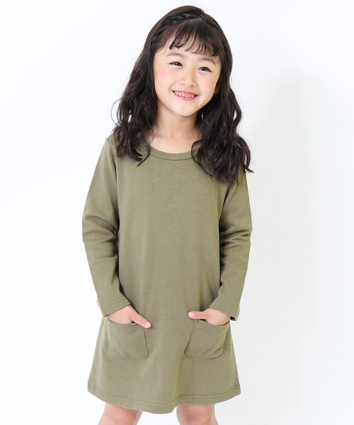 devirock(デビロック)の「スウェット長袖Aラインワンピース(ワンピース・キッズ・スモークピンク/カーキ/ネイビー/ブラック/モカ/杢グレー/グリーン系その他/レッド系その他/パープル系その他・160cm/90cm/130cm/150cm/140cm/110cm/100cm/120cm)」の5枚目の写真