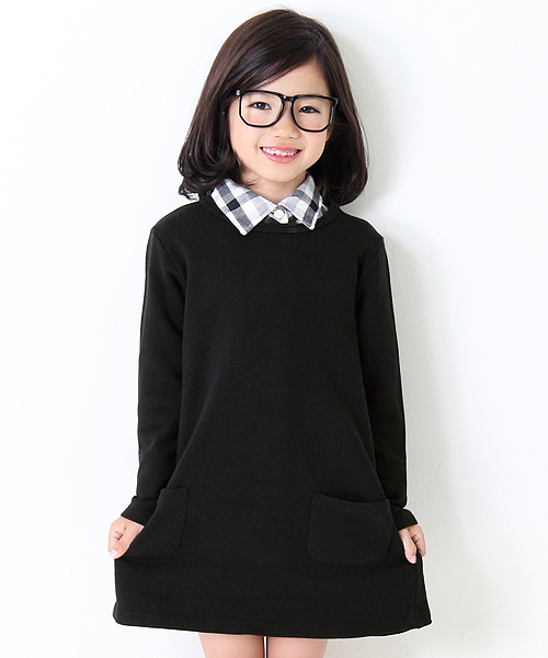 devirock(デビロック)の「スウェット長袖Aラインワンピース(ワンピース・キッズ・スモークピンク/カーキ/ネイビー/ブラック/モカ/杢グレー/グリーン系その他/レッド系その他/パープル系その他・160cm/90cm/130cm/150cm/140cm/110cm/100cm/120cm)」の2枚目の写真