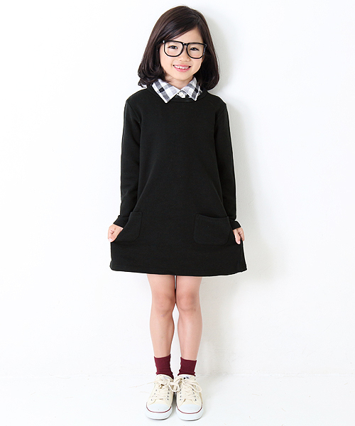 devirock(デビロック)の「スウェット長袖Aラインワンピース(ワンピース・キッズ・スモークピンク/カーキ/ネイビー/ブラック/モカ/杢グレー/グリーン系その他/レッド系その他/パープル系その他・160cm/90cm/130cm/150cm/140cm/110cm/100cm/120cm)」の10枚目の写真