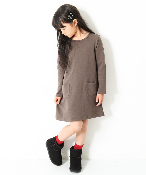 devirock(デビロック)の「スウェット長袖Aラインワンピース(ワンピース・キッズ・スモークピンク/カーキ/ネイビー/ブラック/モカ/杢グレー/グリーン系その他/レッド系その他/パープル系その他・160cm/90cm/130cm/150cm/140cm/110cm/100cm/120cm)」の12枚目の写真