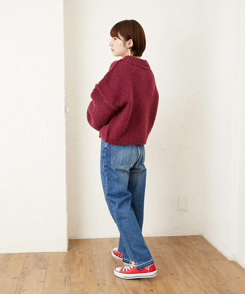 And A(アンドエー)の「And A アンドエー / 手編みペルークルーネックプルオーバーニット ハンドメイド(ニット/セーター・レディース・ホワイト/ライトブルー/パープル・FREE)」の6枚目の写真