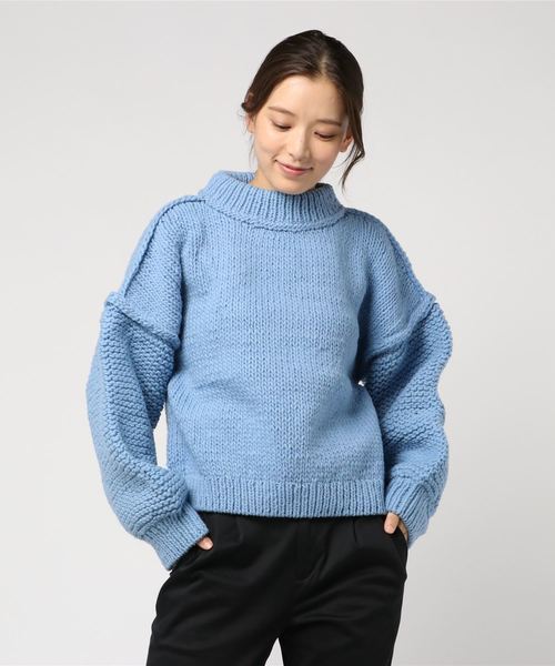 And A(アンドエー)の「And A アンドエー / 手編みペルークルーネックプルオーバーニット ハンドメイド(ニット/セーター・レディース・ホワイト/ライトブルー/パープル・FREE)」の15枚目の写真