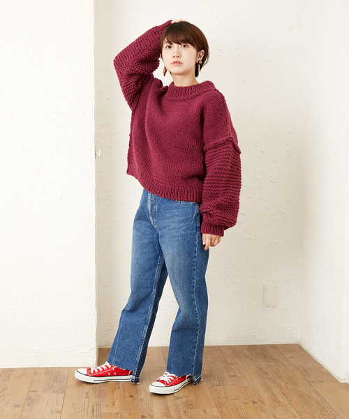 And A(アンドエー)の「And A アンドエー / 手編みペルークルーネックプルオーバーニット ハンドメイド(ニット/セーター・レディース・ホワイト/ライトブルー/パープル・FREE)」の19枚目の写真