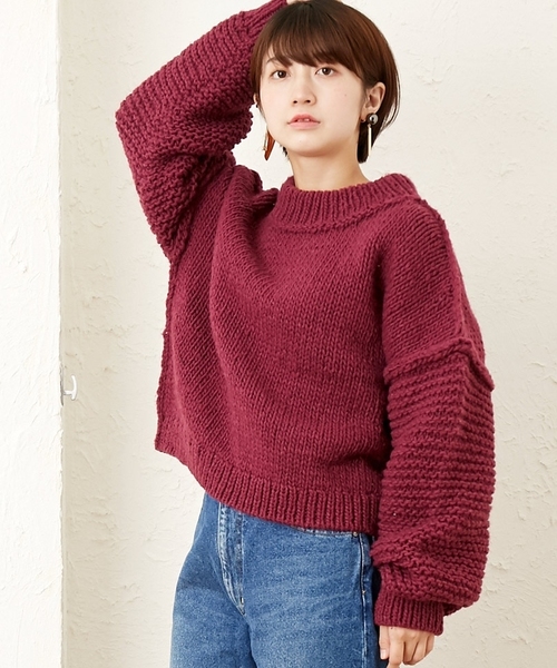 And A(アンドエー)の「And A アンドエー / 手編みペルークルーネックプルオーバーニット ハンドメイド(ニット/セーター・レディース・ホワイト/ライトブルー/パープル・FREE)」の20枚目の写真