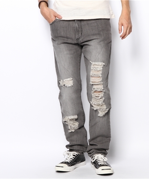 WEGO(ウィゴー)の「WEGO/クラッシュデニムパンツ(デニムパンツ・メンズ・ブラック/グレー・MEDIUM/LARGE)」の16枚目の写真