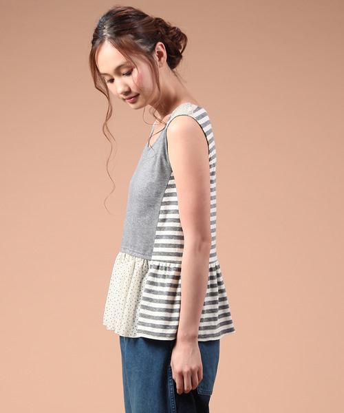 FURFUR（ファーファー）の「ボーダー×ドットタンクトップ（Tシャツ/カットソー・レディース・グレー×ホワイト/ベージュ・FREE）」の4枚目の写真
