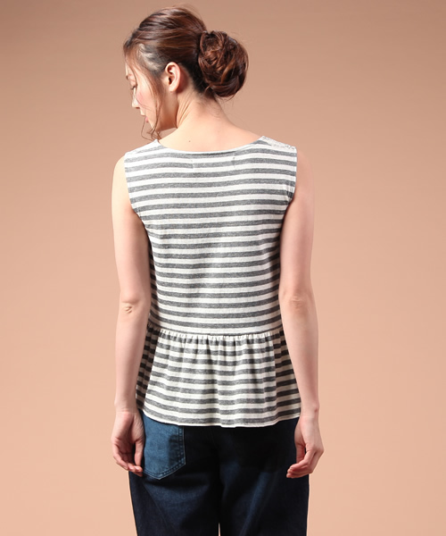 FURFUR（ファーファー）の「ボーダー×ドットタンクトップ（Tシャツ/カットソー・レディース・グレー×ホワイト/ベージュ・FREE）」の5枚目の写真