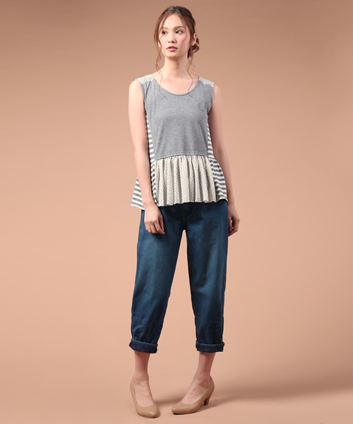 FURFUR（ファーファー）の「ボーダー×ドットタンクトップ（Tシャツ/カットソー・レディース・グレー×ホワイト/ベージュ・FREE）」の9枚目の写真