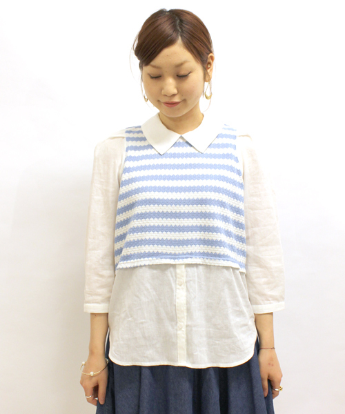 mystic（ミスティック）の「重ね着風シャツ（シャツ/ブラウス・レディース・ブラック/ブルー/ネイビー・ﾌﾘ-）」の5枚目の写真