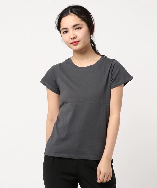 AMERICAN HOLIC（アメリカンホリック）の「UネックベーシックTEE＊（Tシャツ/カットソー・レディース・チャコールグレー/サックスブルー/イエロー/カーキ/ベージュ系その他/オフホワイト/グレー系その他/ピンク・M/S/L）」の22枚目の写真