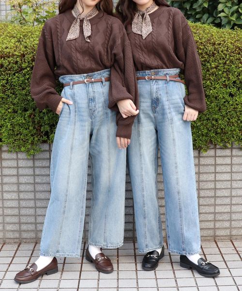 PairPair（ペアペア）の「ヒョウ柄スカーフ付ケーブルニットプルオーバー（ニット/セーター・レディース・ブラウン系その他/ライトベージュ/レンガ・FREE）」の10枚目の写真