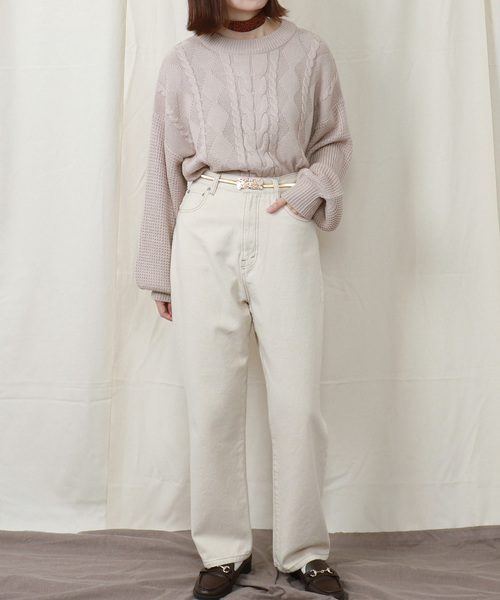 PairPair（ペアペア）の「ヒョウ柄スカーフ付ケーブルニットプルオーバー（ニット/セーター・レディース・ブラウン系その他/ライトベージュ/レンガ・FREE）」の7枚目の写真