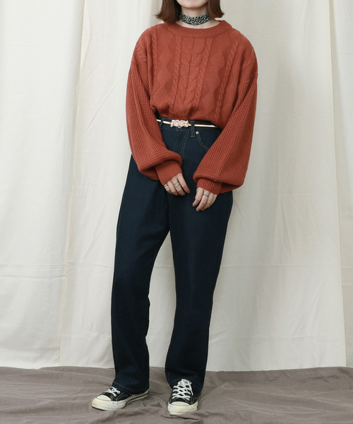 PairPair（ペアペア）の「ヒョウ柄スカーフ付ケーブルニットプルオーバー（ニット/セーター・レディース・ブラウン系その他/ライトベージュ/レンガ・FREE）」の21枚目の写真