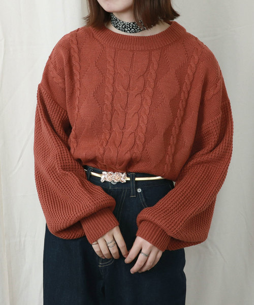 PairPair（ペアペア）の「ヒョウ柄スカーフ付ケーブルニットプルオーバー（ニット/セーター・レディース・ブラウン系その他/ライトベージュ/レンガ・FREE）」の15枚目の写真