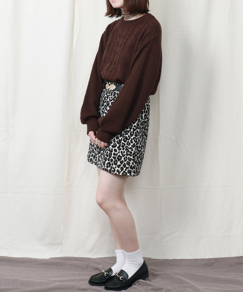 PairPair（ペアペア）の「ヒョウ柄スカーフ付ケーブルニットプルオーバー（ニット/セーター・レディース・ブラウン系その他/ライトベージュ/レンガ・FREE）」の12枚目の写真