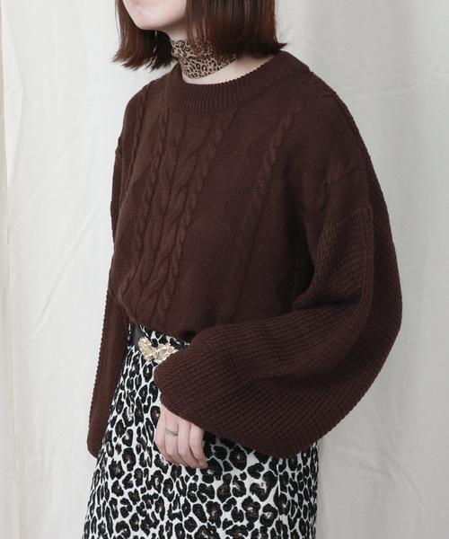 PairPair（ペアペア）の「ヒョウ柄スカーフ付ケーブルニットプルオーバー（ニット/セーター・レディース・ブラウン系その他/ライトベージュ/レンガ・FREE）」の19枚目の写真