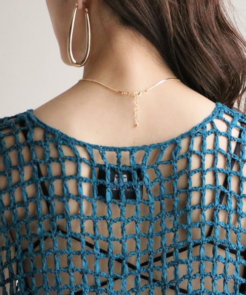 Avvenente(アベネンテ)の「【Avvenente】ハンドニット透かし編み裾フリンジニット(ニット/セーター・レディース・ブラック/ターコイズブルー/ライトカーキ/ライトベージュ・M)」の14枚目の写真