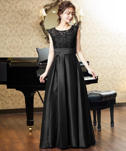 Fashion Letter（ファッションレター）の「トップスレースシャンタン 演奏会用ロングドレス（ドレス・レディース・パープル/ネイビー/ブラック/グリーン/ワイン・M）」の2枚目の写真