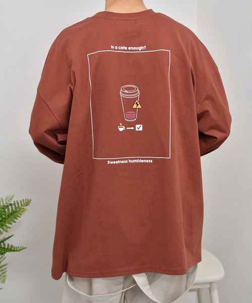 kutir(クティール)の「カフェプリントロンT(Tシャツ/カットソー・メンズ・ブラック/レンガ/ライトグリーン/オフホワイト・SMALL/MEDIUM/LARGE)」の4枚目の写真
