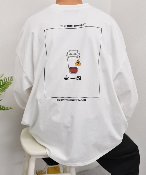 kutir(クティール)の「カフェプリントロンT(Tシャツ/カットソー・メンズ・ブラック/レンガ/ライトグリーン/オフホワイト・SMALL/MEDIUM/LARGE)」の2枚目の写真