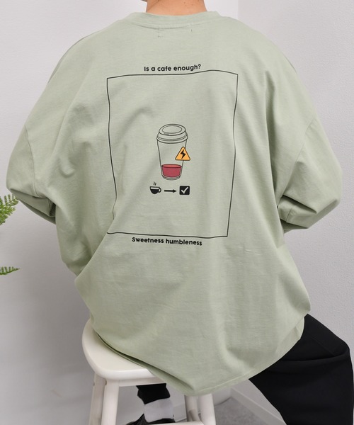 kutir(クティール)の「カフェプリントロンT(Tシャツ/カットソー・メンズ・ブラック/レンガ/ライトグリーン/オフホワイト・SMALL/MEDIUM/LARGE)」の3枚目の写真